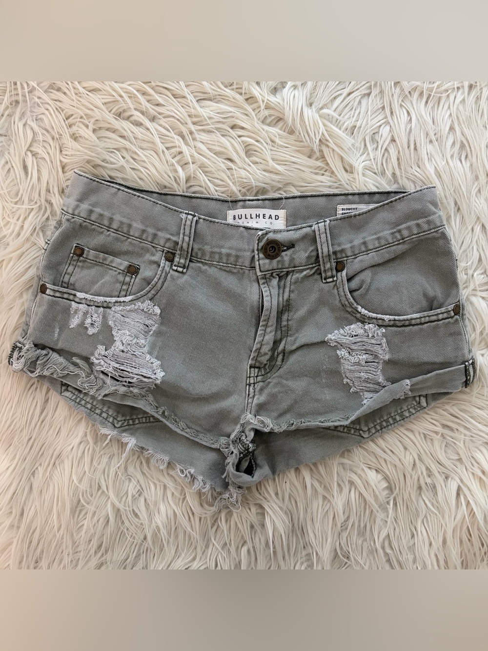Bullhead Denim Co Slouchy Short Cut Off Grey Denim Mini Micro Shorts Size 5